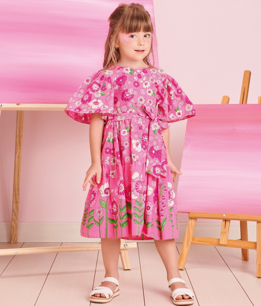 Vestido Infantil Rotativo Flores J5162 - Momi MIni